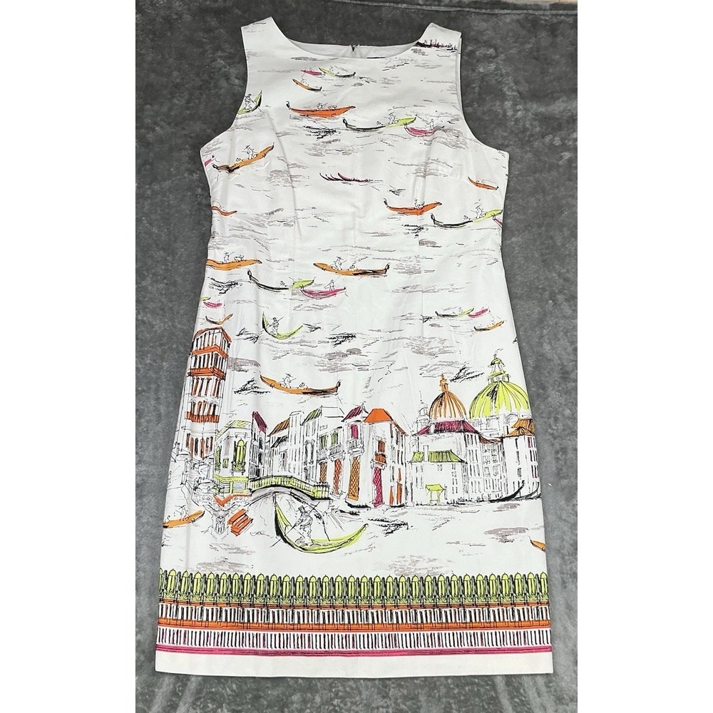 Chetta B Venice Italy Scenic Print Sheath Artsy Dress VTG 50's Look Size 12